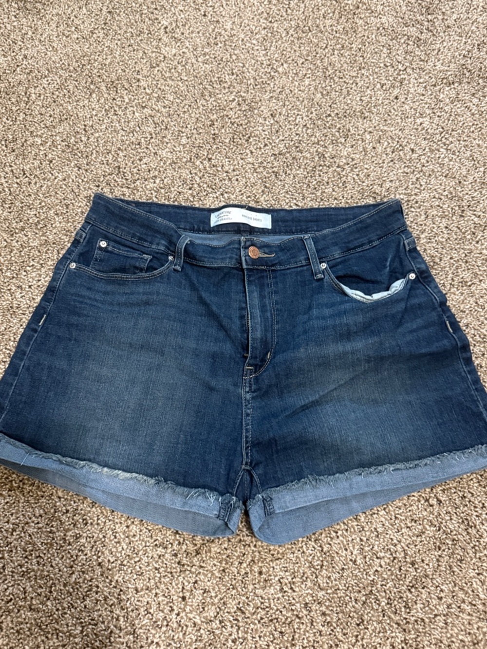 Signature by Levi Strauss Dark Blue Denim Roll-Hem Shorts